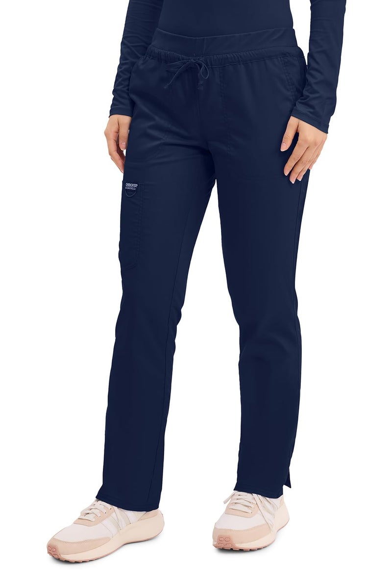 Cherokee Scrubs for Women Mid Rise Tapered Leg Drawstring Pant with 5 Pockets, Cargo Bottom with 2 Way Stretch Fabric - WW105, L, Navy - Image 2